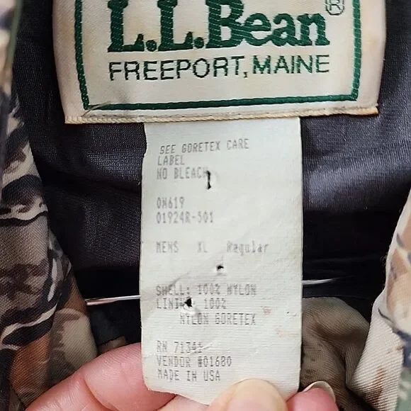 LL Bean Advantage Timber Camo Men XL Goretex Hooded Hunting Jacket USA Vintage